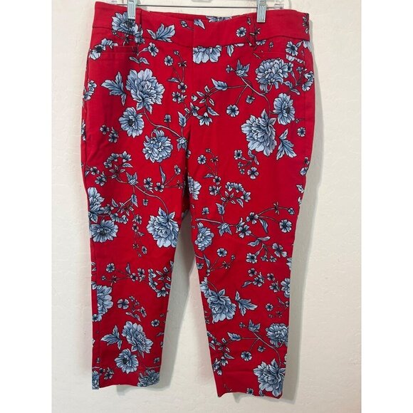 Roz & Ali Red Pants Blue Flowers Sz 14P Bright Novelty Printed - Picture 1 of 7